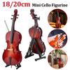 Wooden Miniature Cello -Stand & Bow Wood Violin Replica Collectible Figurines Dollhouse Accessories Model Home Display Ornament