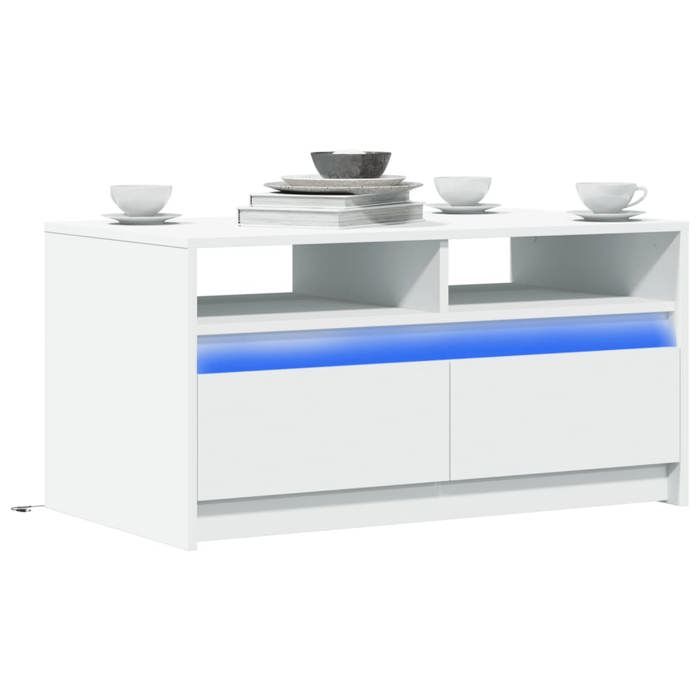 VidaXL Coffee Table with LED Lights White Engineered Wood, Side Table, Living Room Table, Accent Table, End of 851991