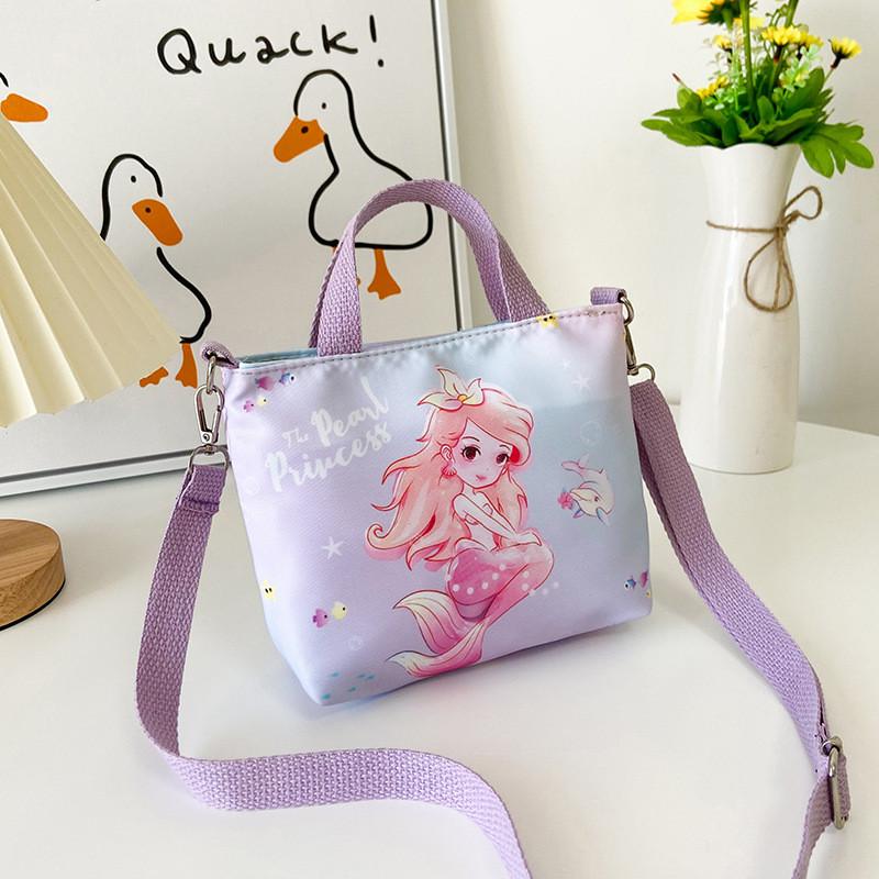 Adorable Korean Style Children's Mermaid Print Canvas Crossbody Bag For Girls