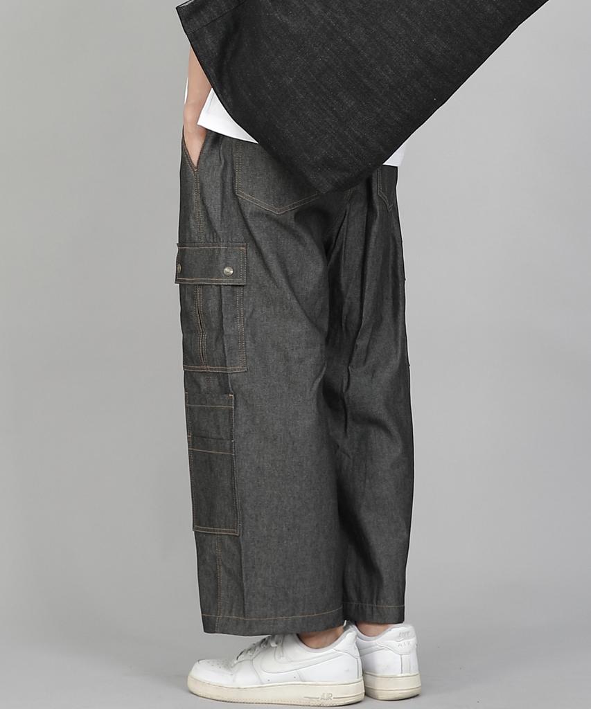 Seinteukeulu Double Cargo Cropped Pants Dcp-382 Denim Gray Black