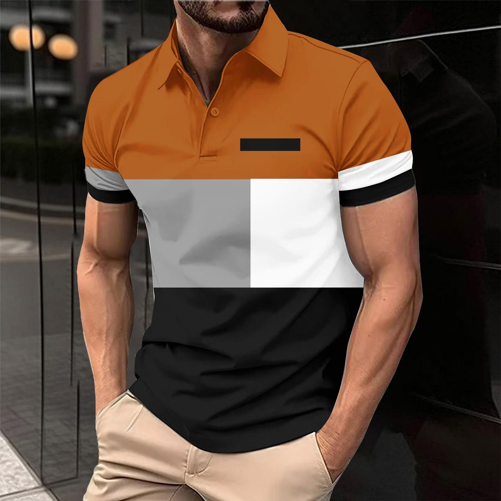 

Летний новый мужской повседневный воротник-стойка с коротким рукавом воротник рубашки XXL шафрановый