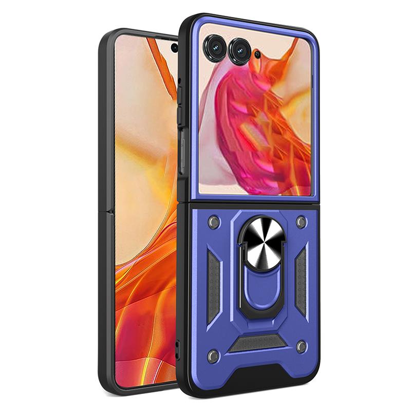 

Чехол для телефона с выдвижной крышкой камеры для Motorola Moto Razr 50 Ultra Shockproof со встроенной подставкой-держателем на 360° Motorola Razr 50 Ultra синий