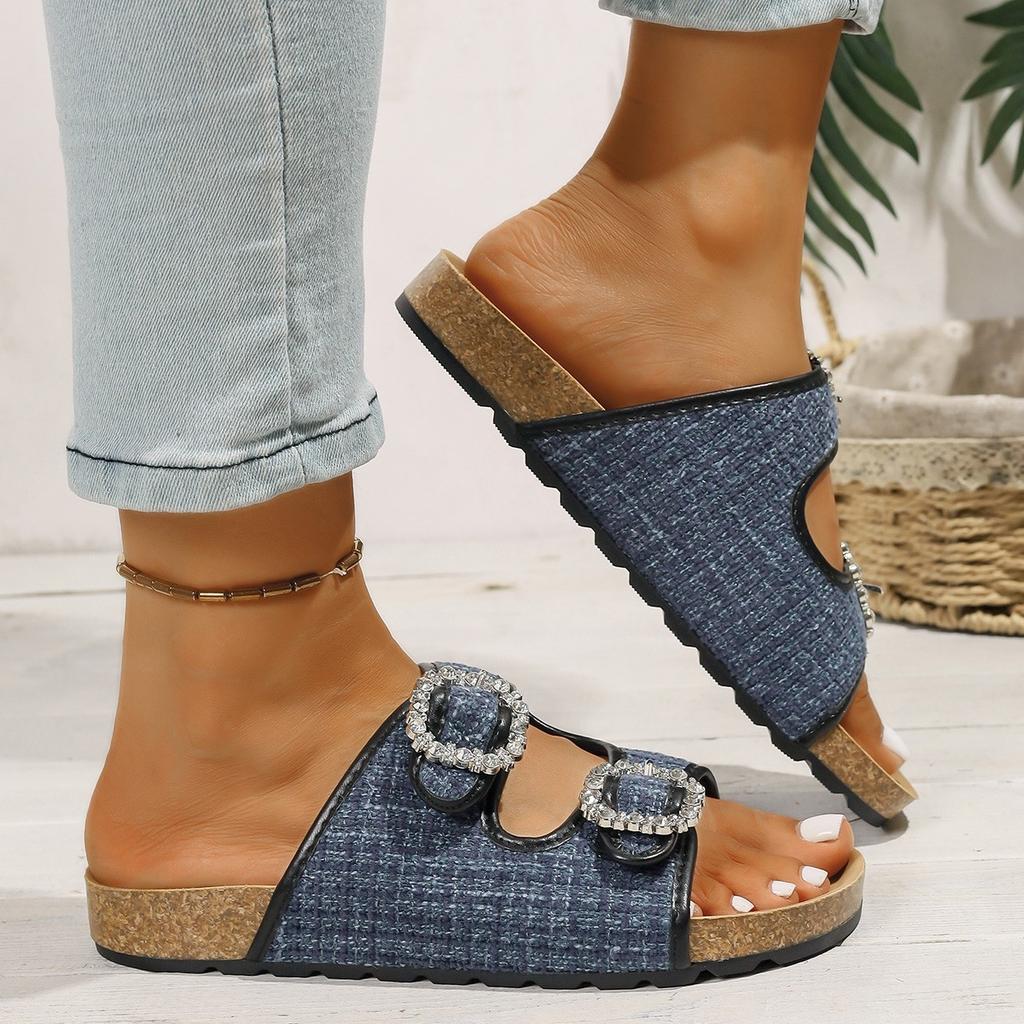 Fashion Women Slippers 2025 Summer Beach Cork Slippers Casual Non-slip Sandals Clogs Slides Women Slip on Double Buckle Shoes Women