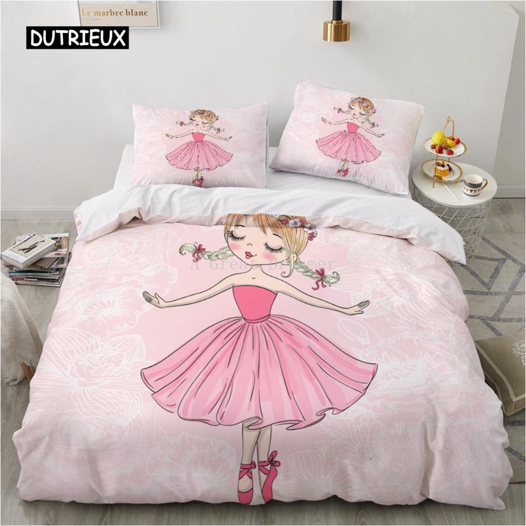 

Пододеяльник с изображением танцующей девочки-балерины, комплект постельного белья с изображением милой принцессы для девочек, пододеяльник для детей, малышей EU single(135x200cm)