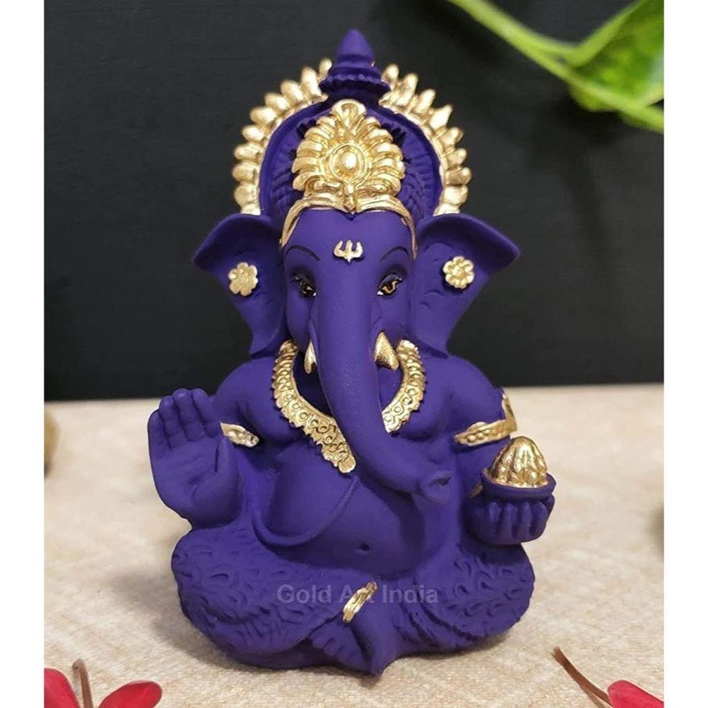 Beautiful Terracotta Ganesha In Violet - A Festive and Auspicious Addition To Your Home or Car