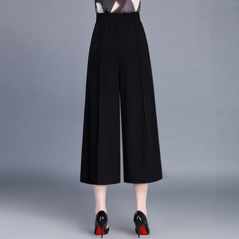 Women's Chiffon Wide Leg Pants Cropped Pants Summer Loose Plus Size Casual Pants High Waist Straight Leg Pants