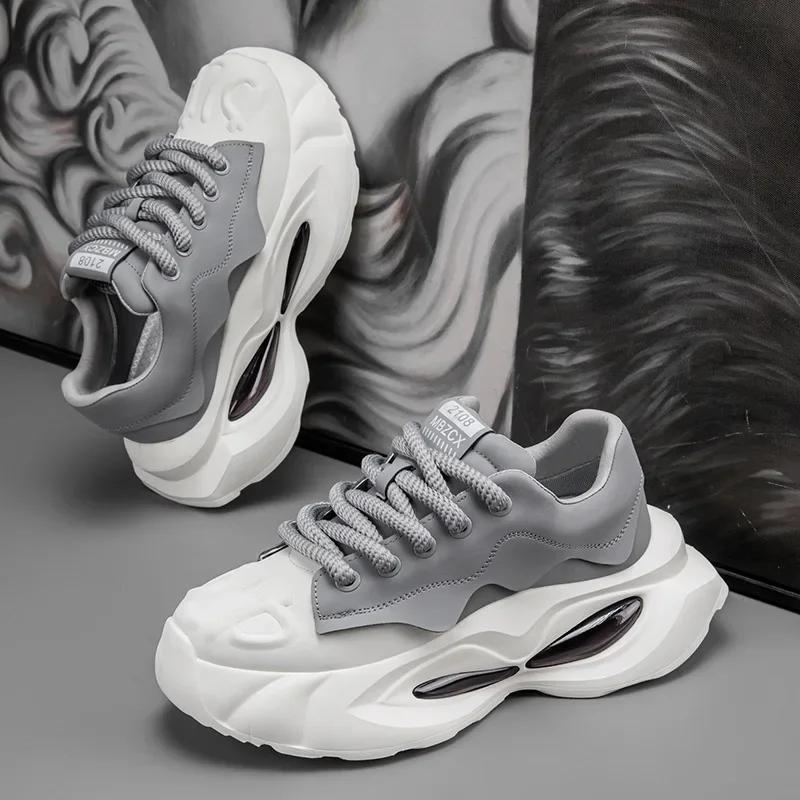 Chunky Sneakers Men Designer Soft Sole Sport Shoes Fashion Casual Microfiber Leather