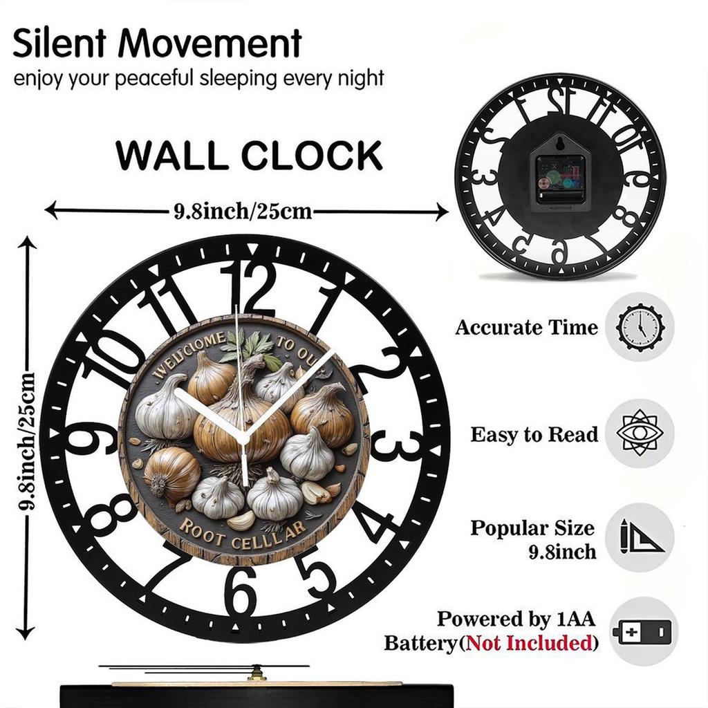 25cm Rustic Iron Round Wall Clock for Kitchen Dining Room