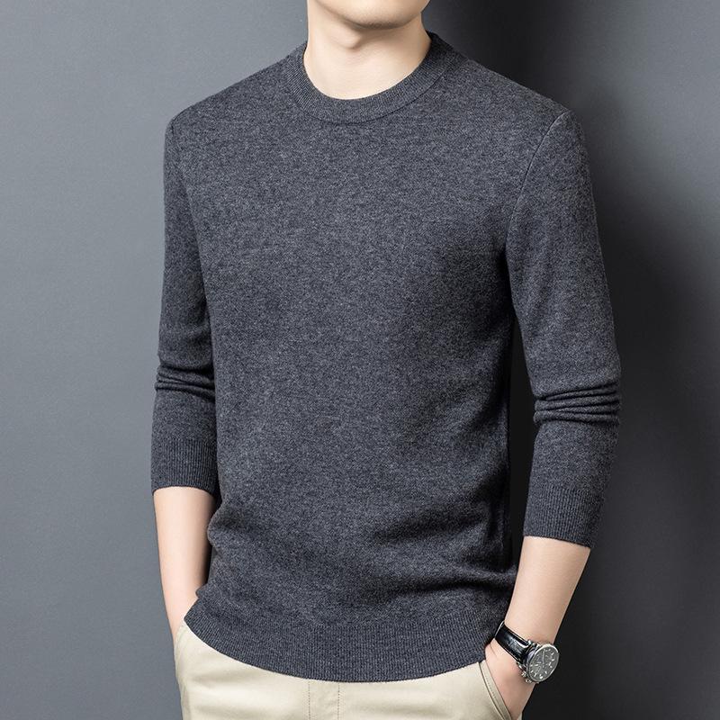 Men s 2025 Winter 100% Wool Thickened Round Neck Sweater - 500g Warm Base Layer 4XL