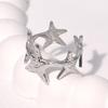 Vintage Stainless Steel Gold Color Starfish Spliced Open Ring for Women Fashion Vacation Style Holiday Jewelry Accessory Gift