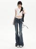 Women's Retro Blue High Waist Micro Flare Jeans - Early Autumn Stretch Slimming Style