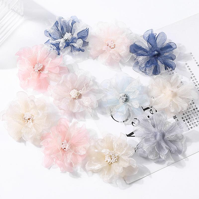 5Pcs Artificial Flowers Heads Chiffon Yarn Fake Flowers For Home Decor Marriage Wedding Decoration Craft Garland Gift Accessory
