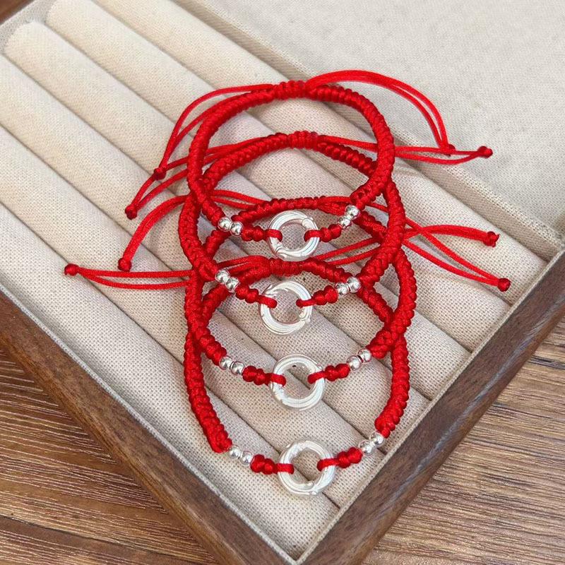 Zodiac Year Red String Bracelet: 999 Sterling Silver Chinese Style Hand Ornament with Ping An Kou