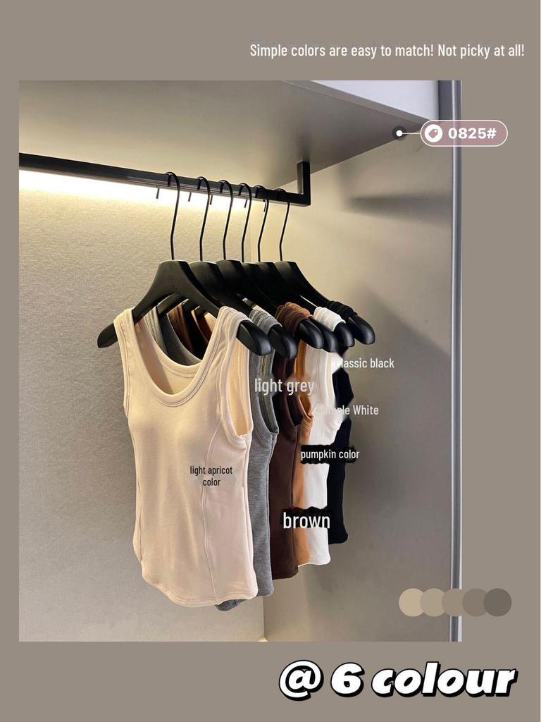 2024 Women's Pure Cotton Brushed Sleeveless Vest with Chest Pads - Slimming and Warm