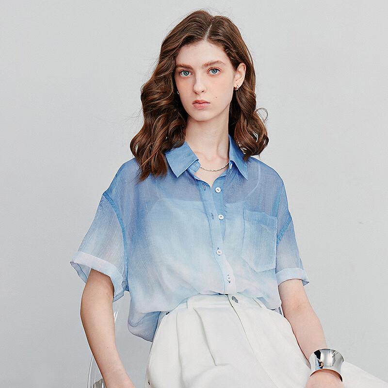 Chuyu Women's Loose Gradient Sheer Short Sleeve Shirt