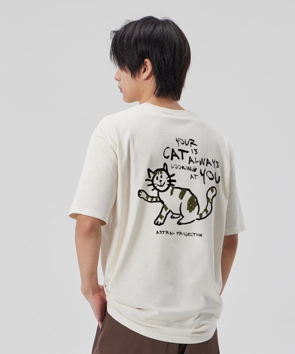Astral Projection [Doodle Cat] Cotton Loose Fit Short Sleeve T-Shirt_Buttermilk Xxl