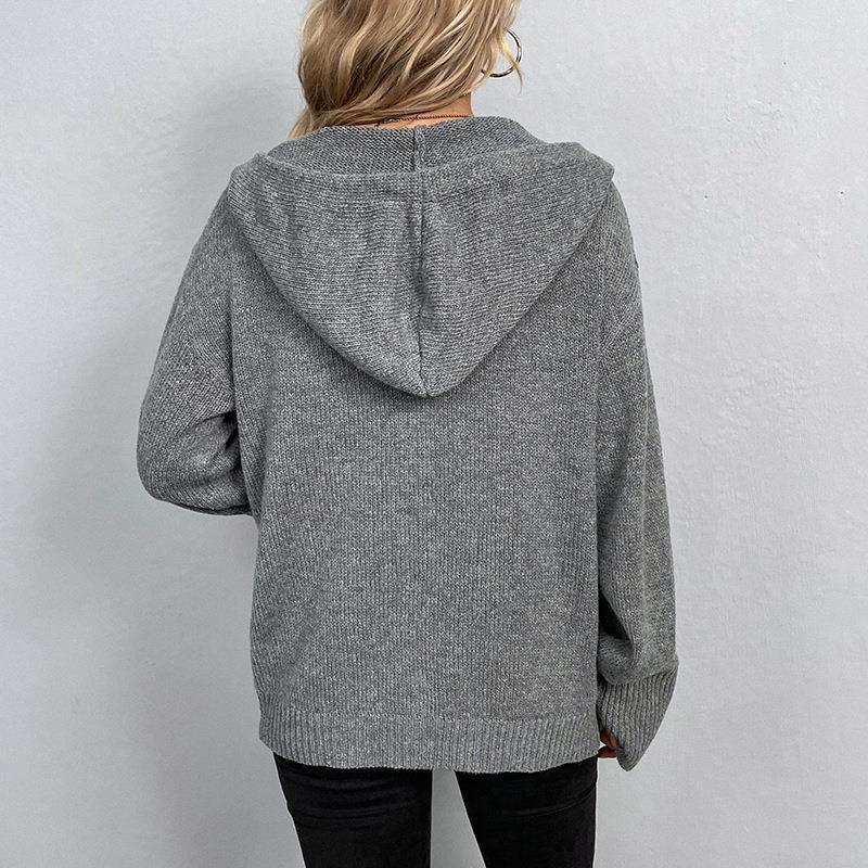2025 Cross-Border E-commerce Long Sleeve Knit Hoodie Cardigan Sweater