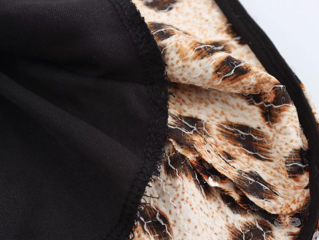 2025 Spring Women's European & American Style Leopard Print Sequin Slim Fit Long Dress