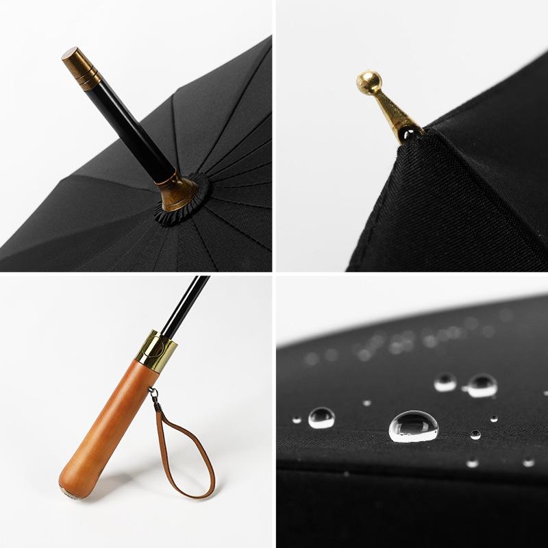 16-Bone wooden handle golf umbrella oversized double wind-resistant straight rod long-handled umbrella men's business advertising gift umbrella