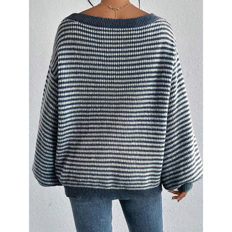 2025 Fashion Loose and Lazy Style Drop Shoulder Stripes Sweater Women Winter New Arrival Thermal Knitting Pullover Tops Women