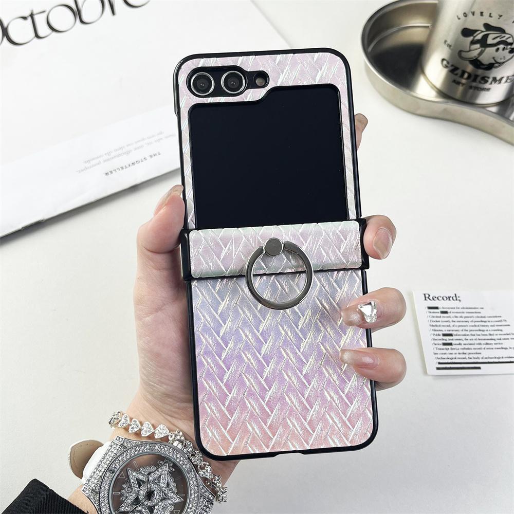 For Galaxy Z Flip Ring Bracket Case Laser Leather Cover For Samsung Z Flip4 Zflip 3 Slim Gradient Color Holder Case