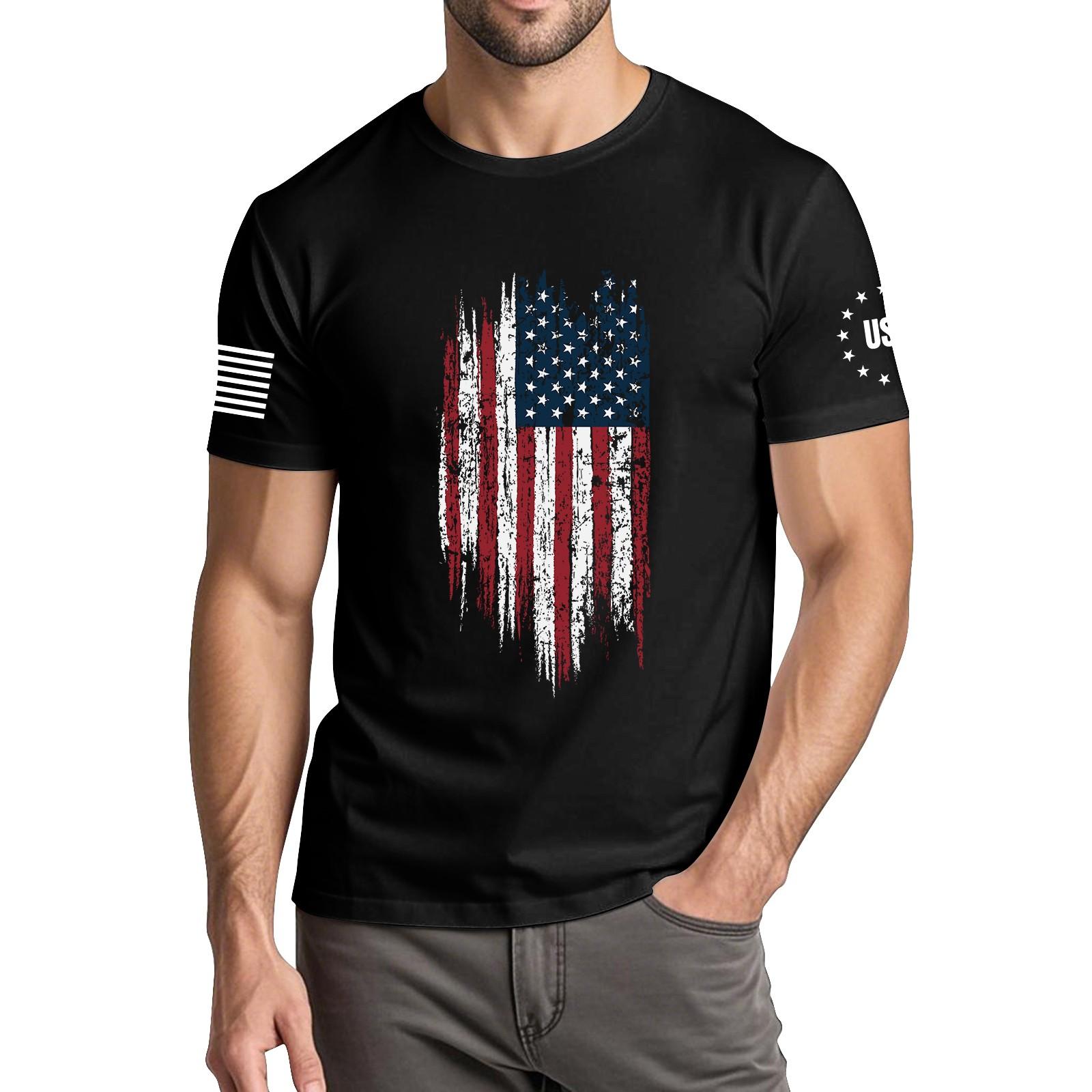 

Мужская модная повседневная футболка с круглым вырезом и коротким рукавом с принтом «День независимости» L чёрный