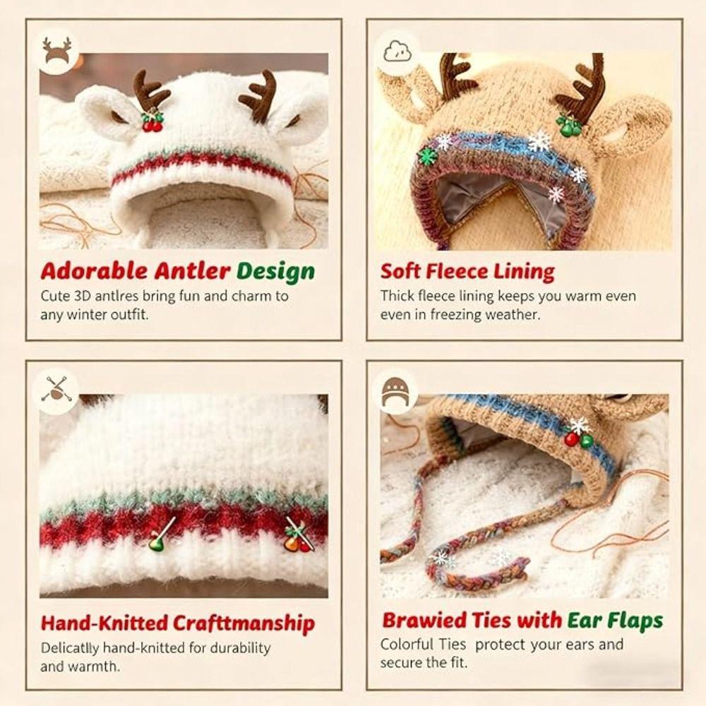 Windproof Knitted Deer Antler Hat Plush Fur Festival Christmas Antler Hat New Cycling Cap Outdoor