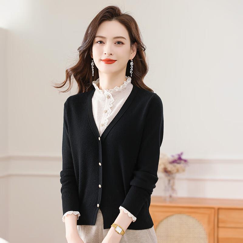 FENGXUN Women's Faux Two-Piece 100% Wool Knit Sweater