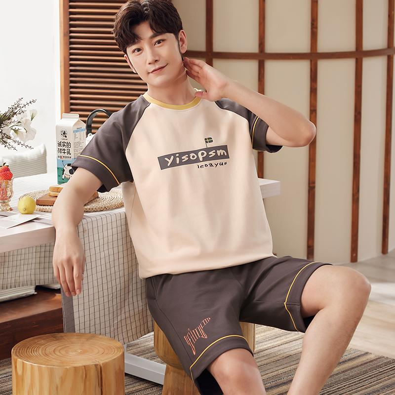 2 Pieces Set Men's Summer Cotton Pajamas Set Short Sleeping Tops Pants Sleepwear Male Casual Nightwear Pijama Pyjama Night Cloth