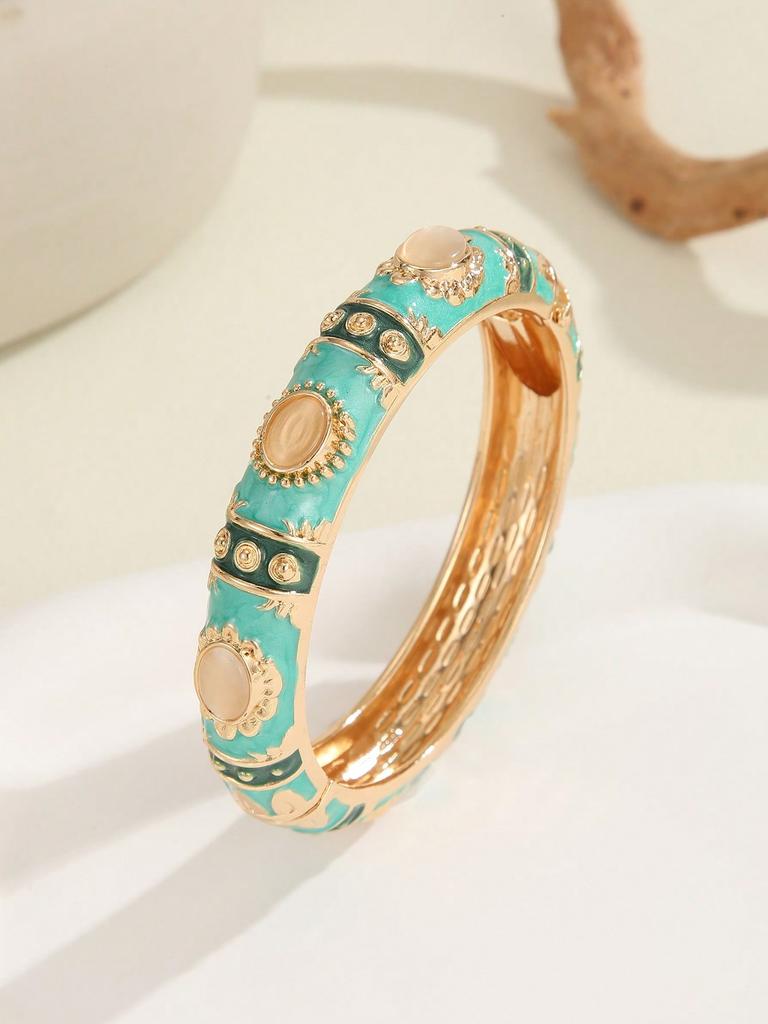 1PCS Fashion Opal Enamel Bracelet for Women Gold-Plated Enamel Wide Bracelet Jewelry Gifts
