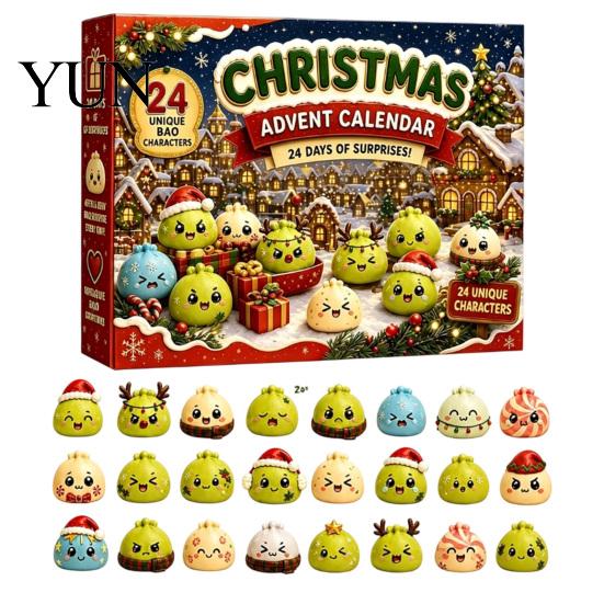 Holiday Desk Decorations 2026 Christmas Squeeze Toy Advent Calendar, 24-Day Dumpling Bun Fidget Decorative Figures Countdown Box, Soft TPR Stress