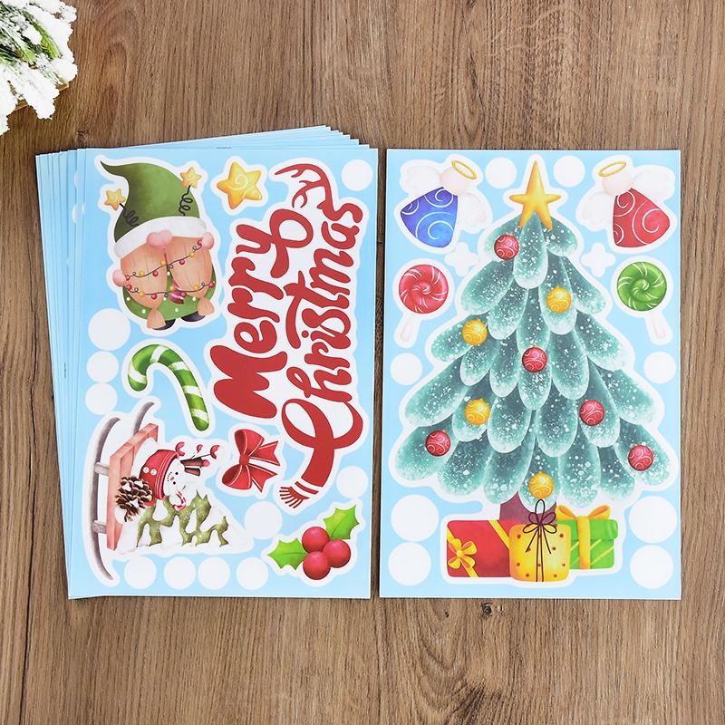 9pcs/set Christmas Santa Claus Xmas Tree Window Glass Sticker Snowflake Wall DIY Decals 2025 Kids Room New Year Home Decoration