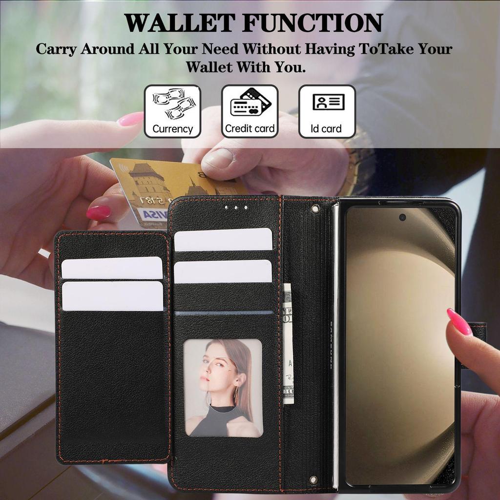 Samsung Z Fold 6/7 Mirror Flip Crossbody Leather Phone Case with Card Holder