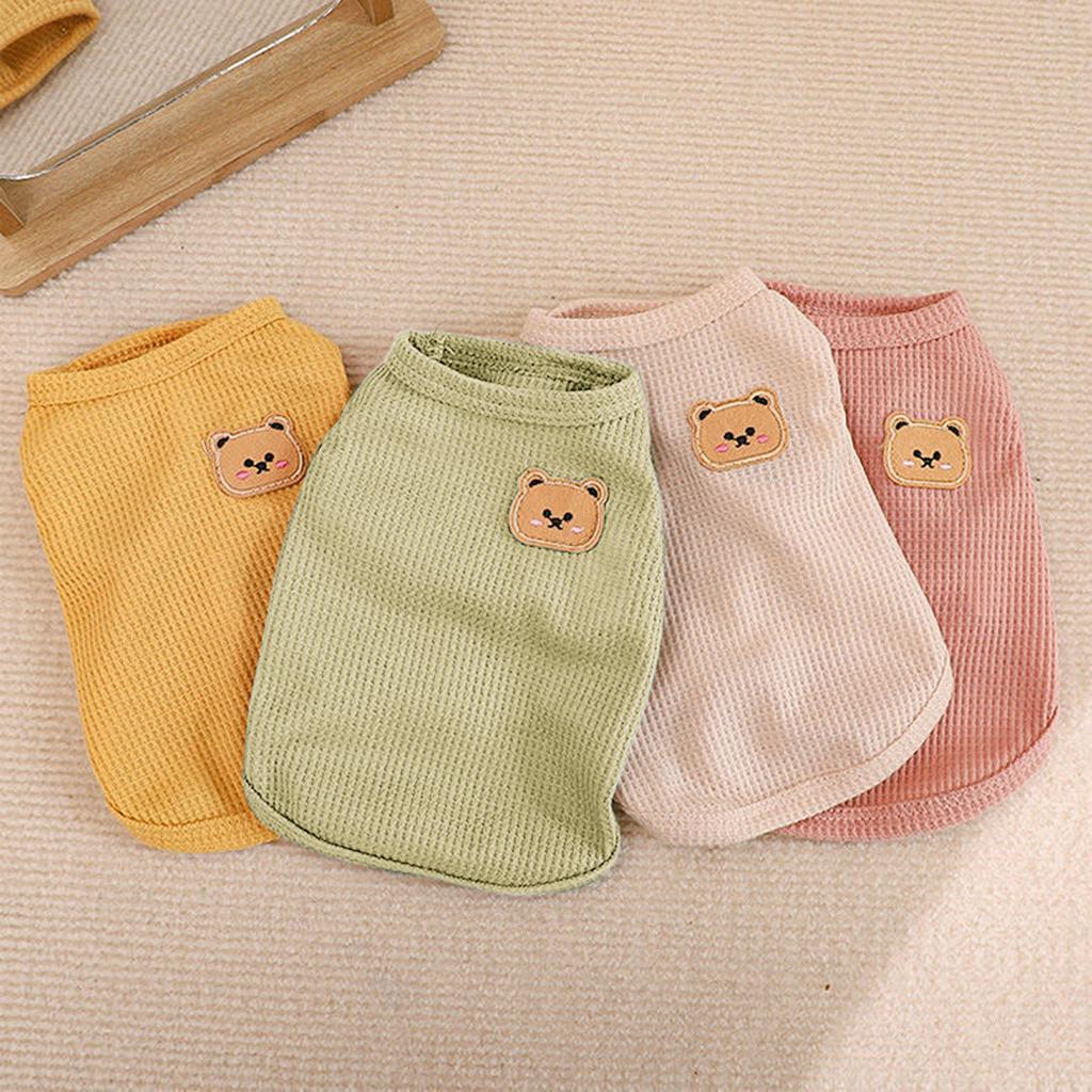 Dog Vest Camping Clothes Cute Bear Pullover Spring Summer Puppies Pajamas Basic Wafflepattern T-shirt