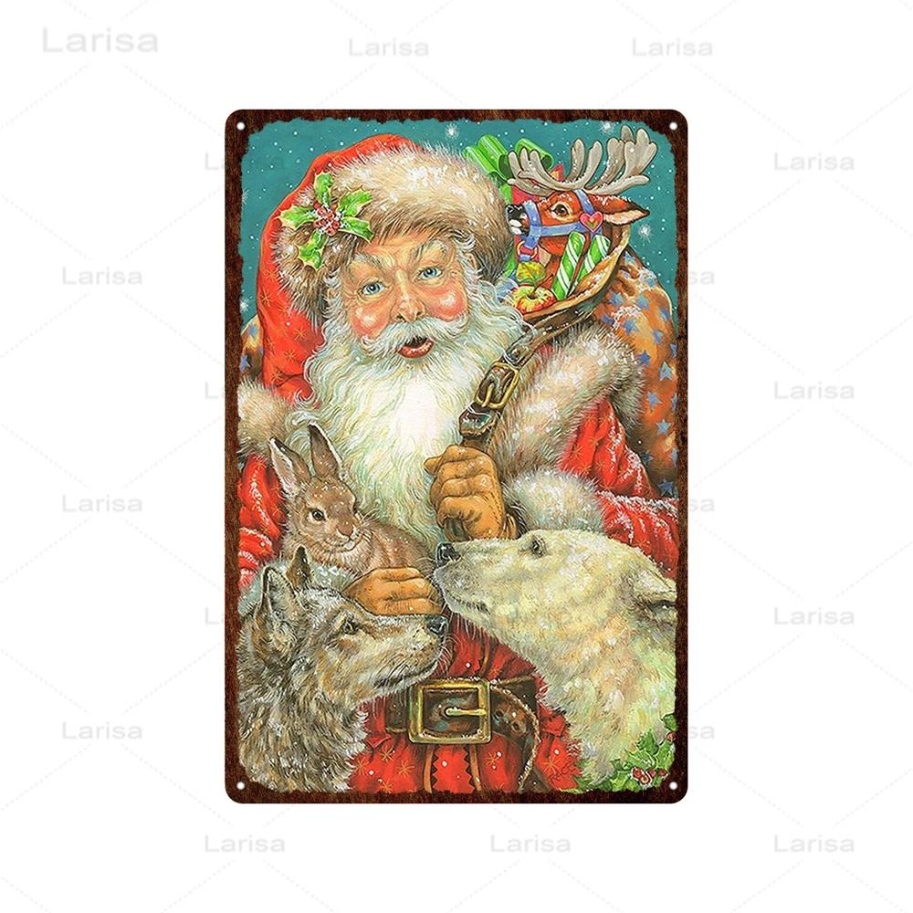 Festival Christmas Santa Claus Tin Sign Vintage Metal Poster Snowman Kitchen Home Bedroom Wall Art Decor Tinplate Signs Plaques