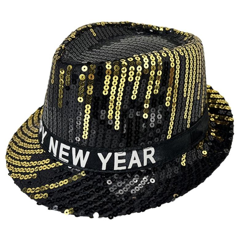 Sequined Oktoberfest Hat for Women Men New Year Eve Panama Hat Roll Brims Hat Cosplay Costume Adult Theme Party Accessory