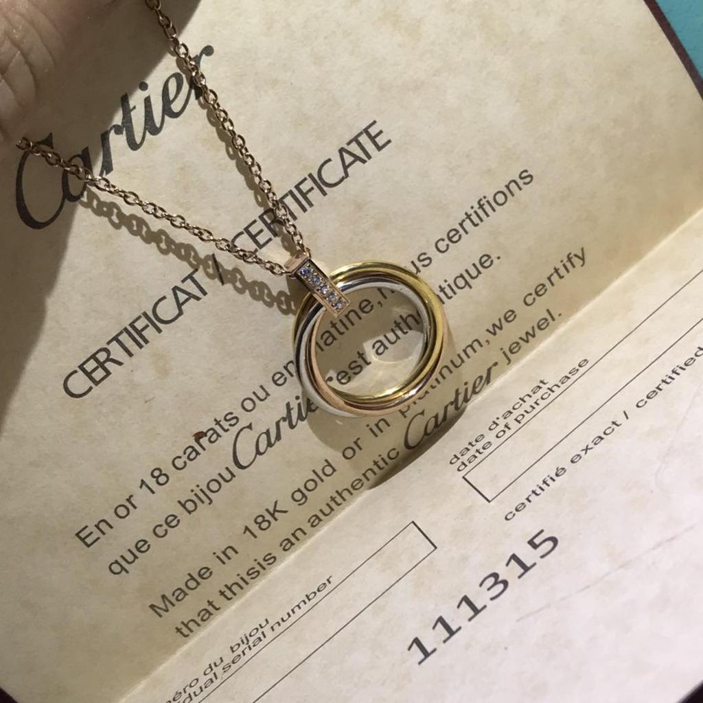 Kajia 925 Silver CNC Diamond Three-Tone Triple Ring Necklace