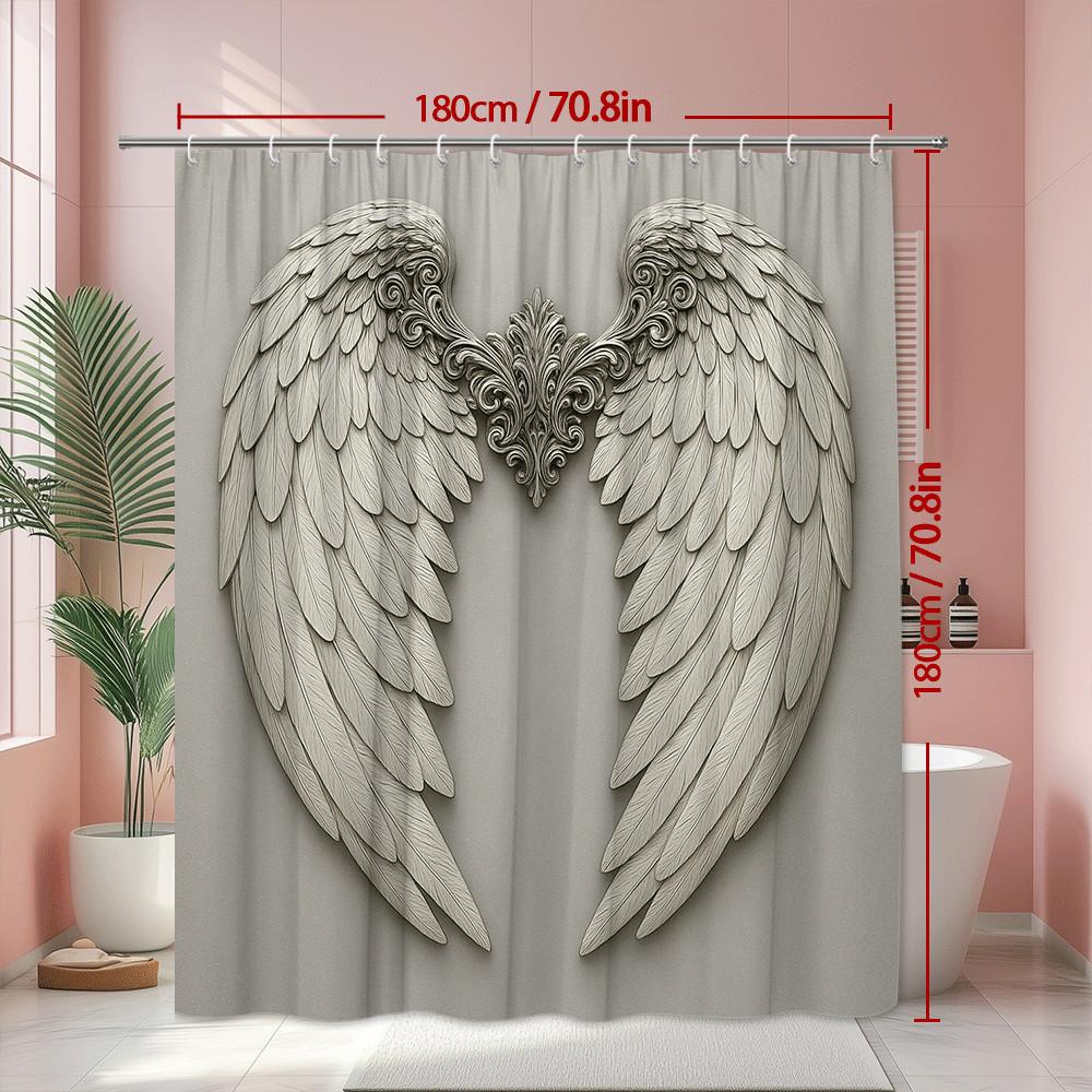 Angel Wings 3D Printed Shower Curtain Machine Washable All Season Waterproof Privacy Protection Elegant Design Spiritual