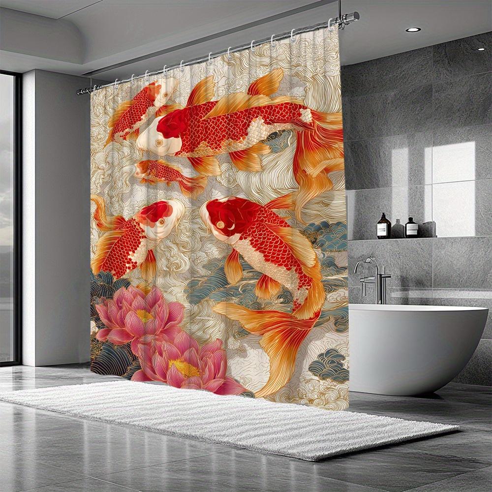 1Pc Koi Pattern Shower Curtain Animal Creative Style Beautiful Landscape Reflects The Splendor And Vitality Of Aquatic Creatures