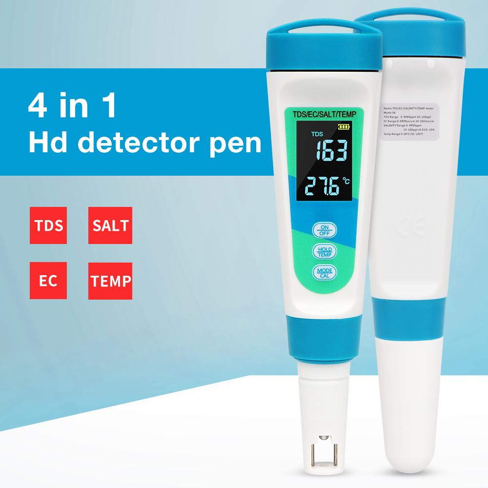 Automatic calibration Salinometer 4 in 1 TDS EC SALT Temp Meter for Drinking Water Aquarium Salinity Meter Water Quality Tester