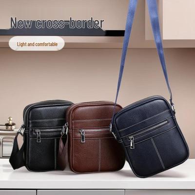 Men's Genuine Leather Shoulder Messenger Bag - Top Layer Cowhide, Casual Style.