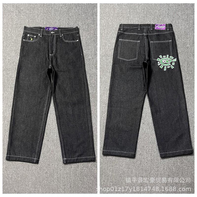 Unisex Streetwear Printed Straight Fit Denim Jeans Loose Comfortable Cotton Pants Casual Wear