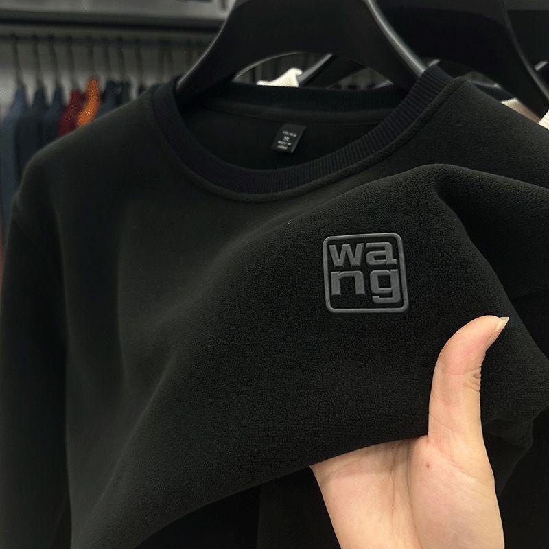 Men's Double-Sided Fleece-Lined Round Neck Sweatshirt - Solid Color, Winter Fashion