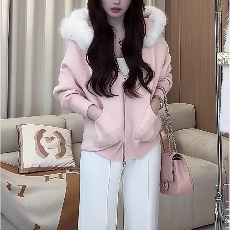 High-end Big Fur Collar Knitted Cardigan Women's Autumn and Winter Lazy Wind Temperament Sweet Sweater Jacket