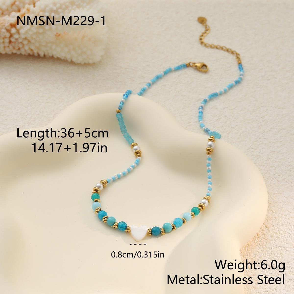 GEMCHIC Women s Ocean Style Blue Green Fish Heart Beaded Necklace Stainless Steel Layered Choker Jewelry