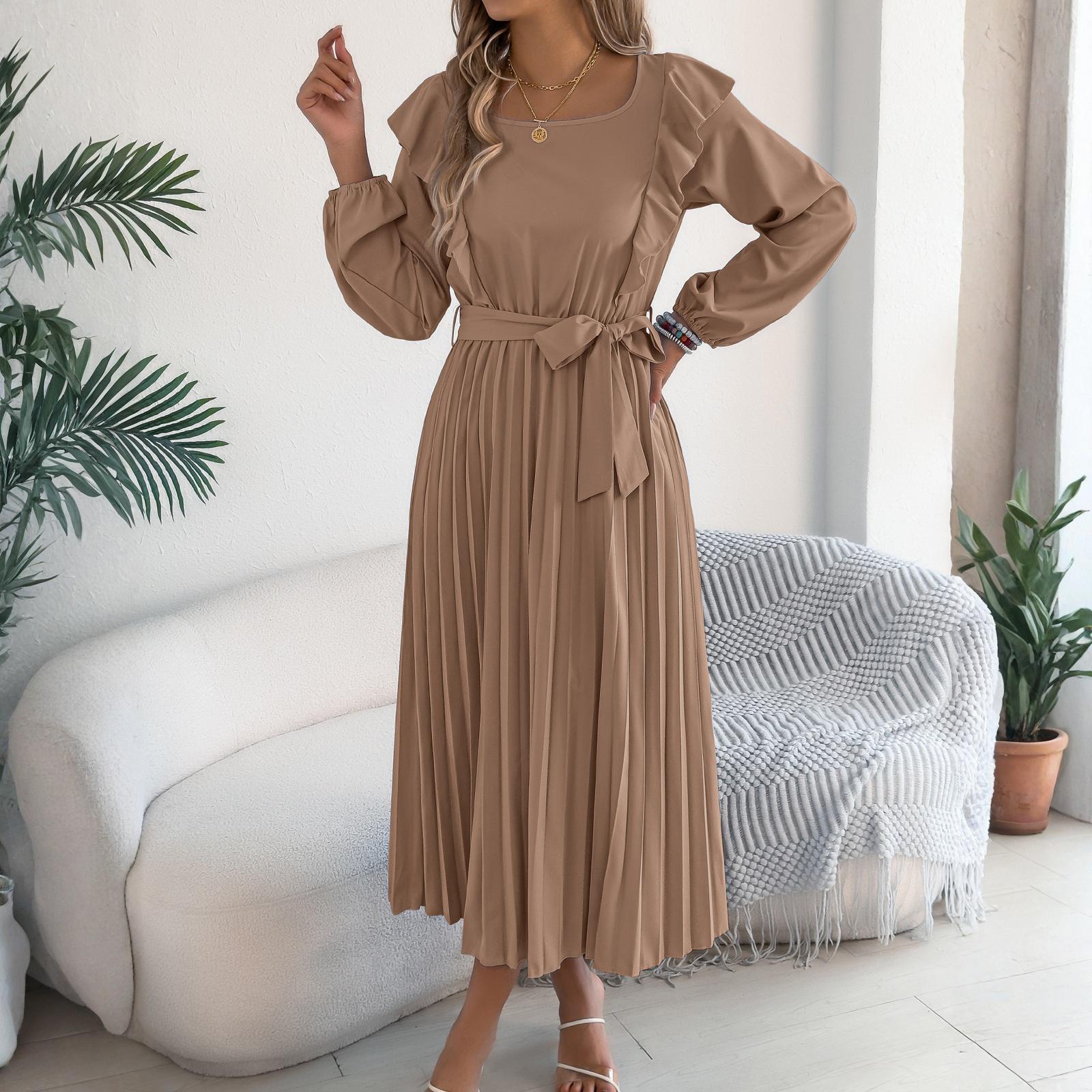 

Women s Solid Color Fashion Lapel Long Sleeved And Long dress XL