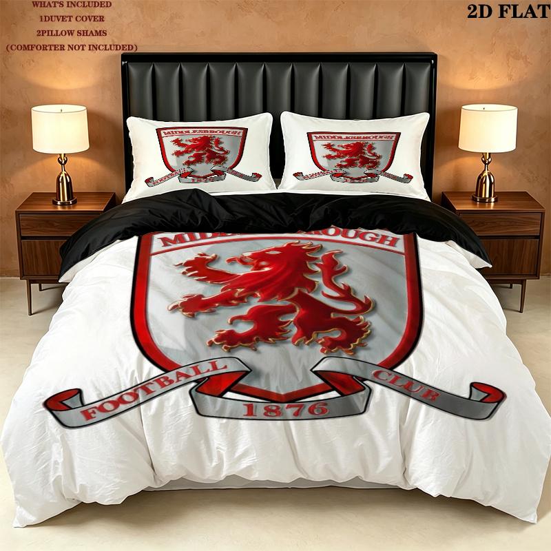 Middlesbrough Fc Pattern Bedding uilt Set uilt Cover Pillowcase Home Decoration Birthday Gift (1 * duvet cover + 2 * pillowcase without core)