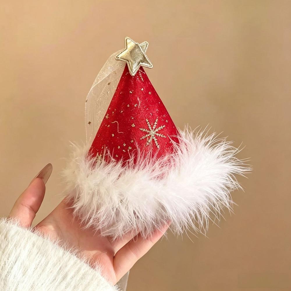 Cute Christmas Hair Clip Cloth Mini Size Santa Hat Barrette Hair Pin Xmas Use