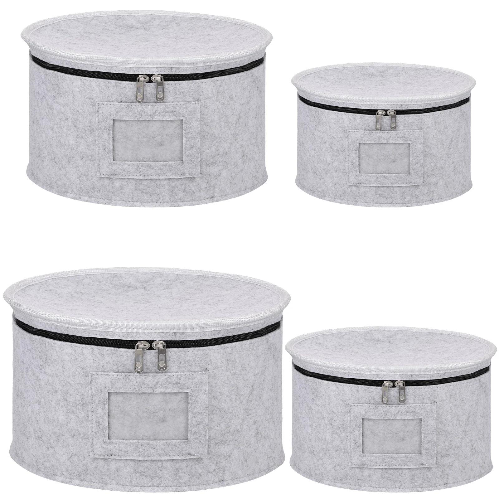 

4Pcs Felt Cloth Storage Case 4Sizes Stackable Plate Kitchen Storage Container with Dividers Non Slip Double Zippers Storage Case 4 sizes
