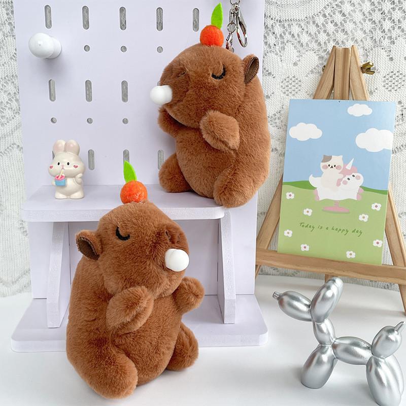 Cute Bubble-blowing Capybara Plush Keychain Soft And Fuzzy Backpack Pendant